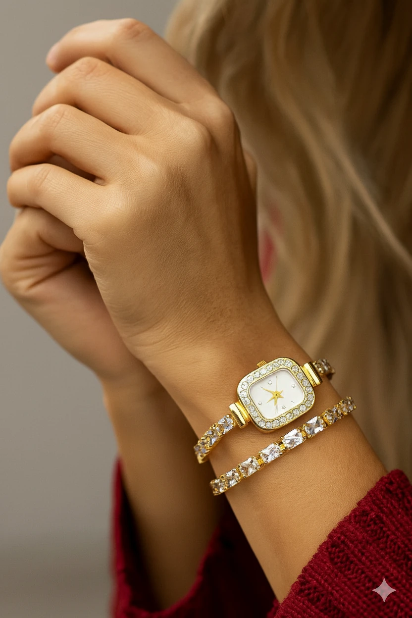 Gold Savaroski Dolamalı Bileklikli Saat image