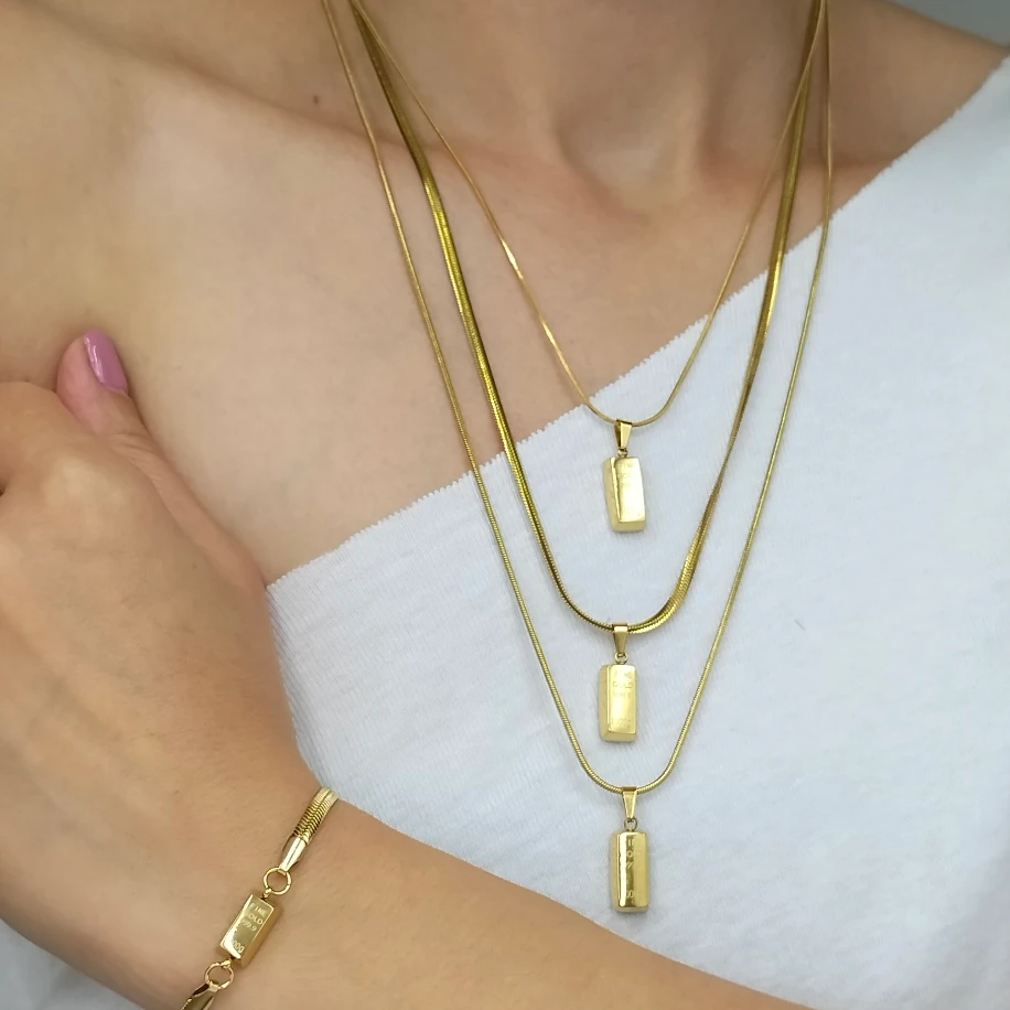 Gold Külçe Kolye Bileklik Takım image