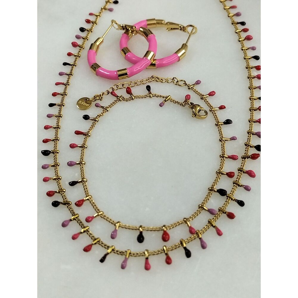 Gold Çelik Renkli Kolye Küpe Halhal Takım