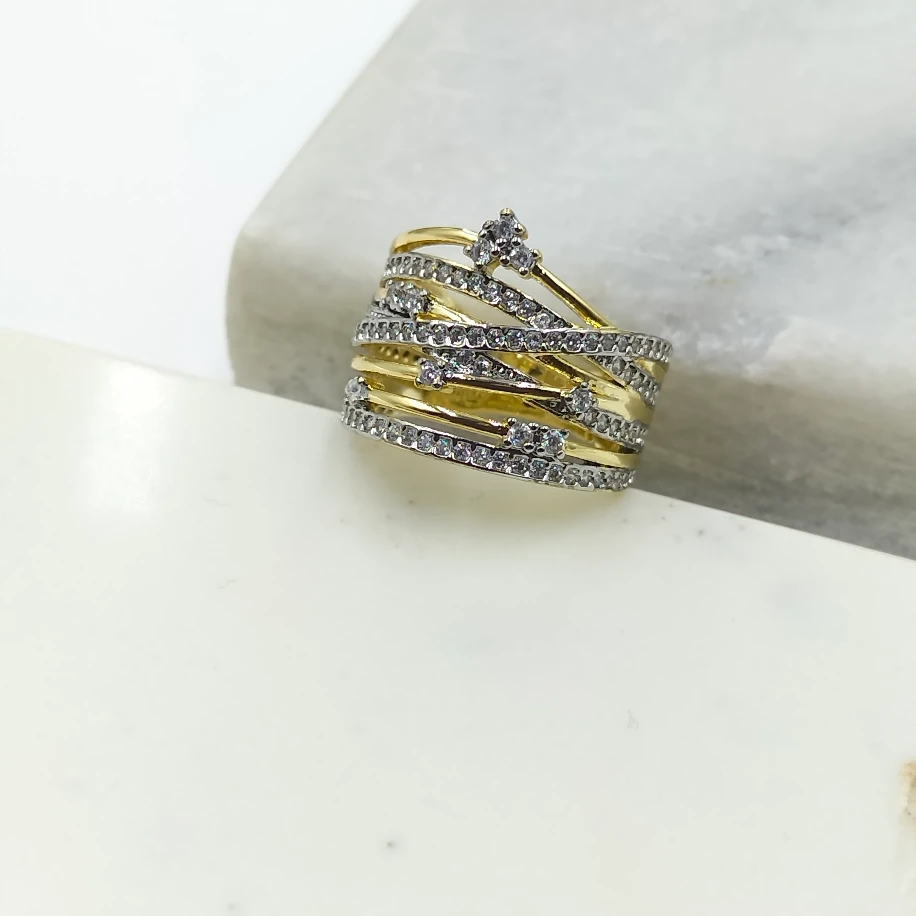 Gold Silver Zirkon Taşlı Çoklu Görünümlü Yüzük