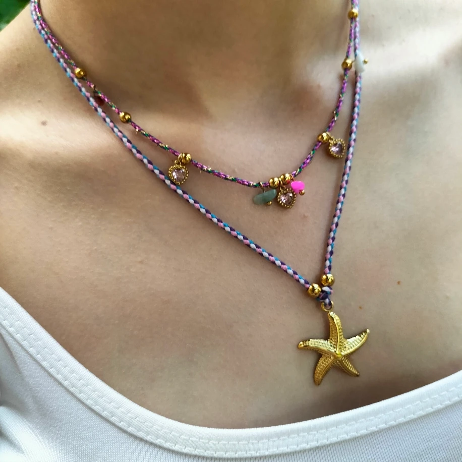 Gold Çelik Örme İp İki Kolye Kombin image