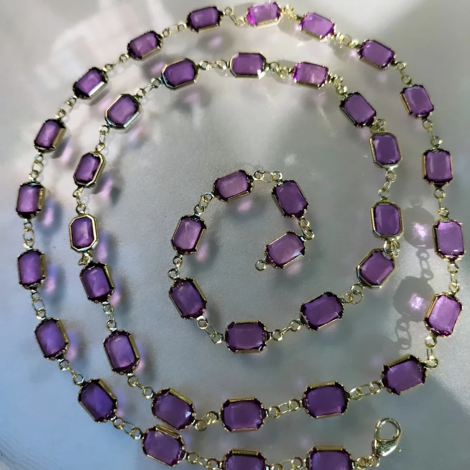 Gold Mor Kristal Taşlı Kolye