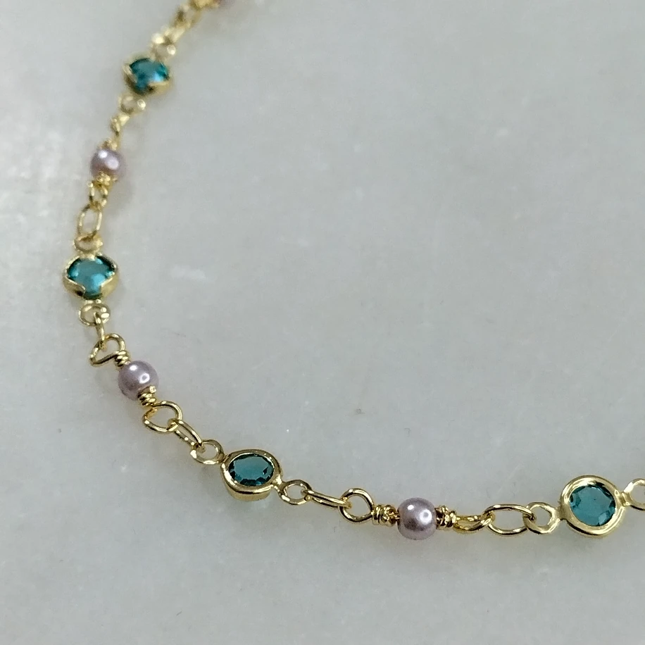 Gold Mavi Opal Taşlı İncili Halhal