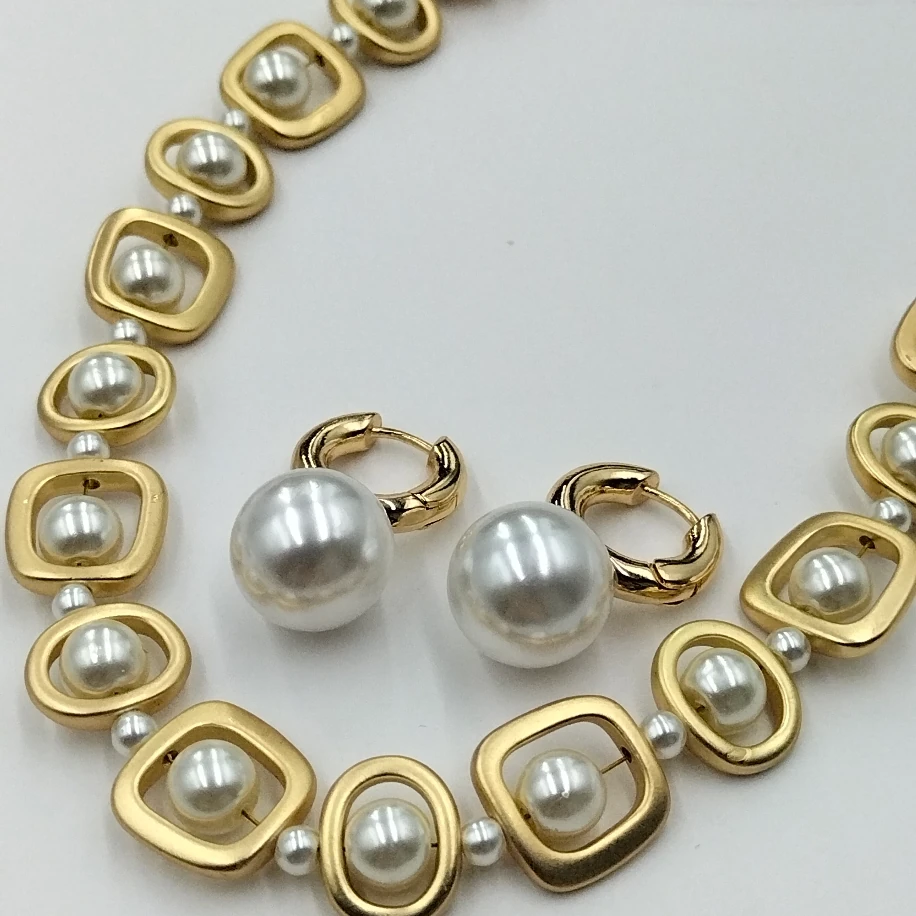 Gold İnci Kolye Küpe Kombin image