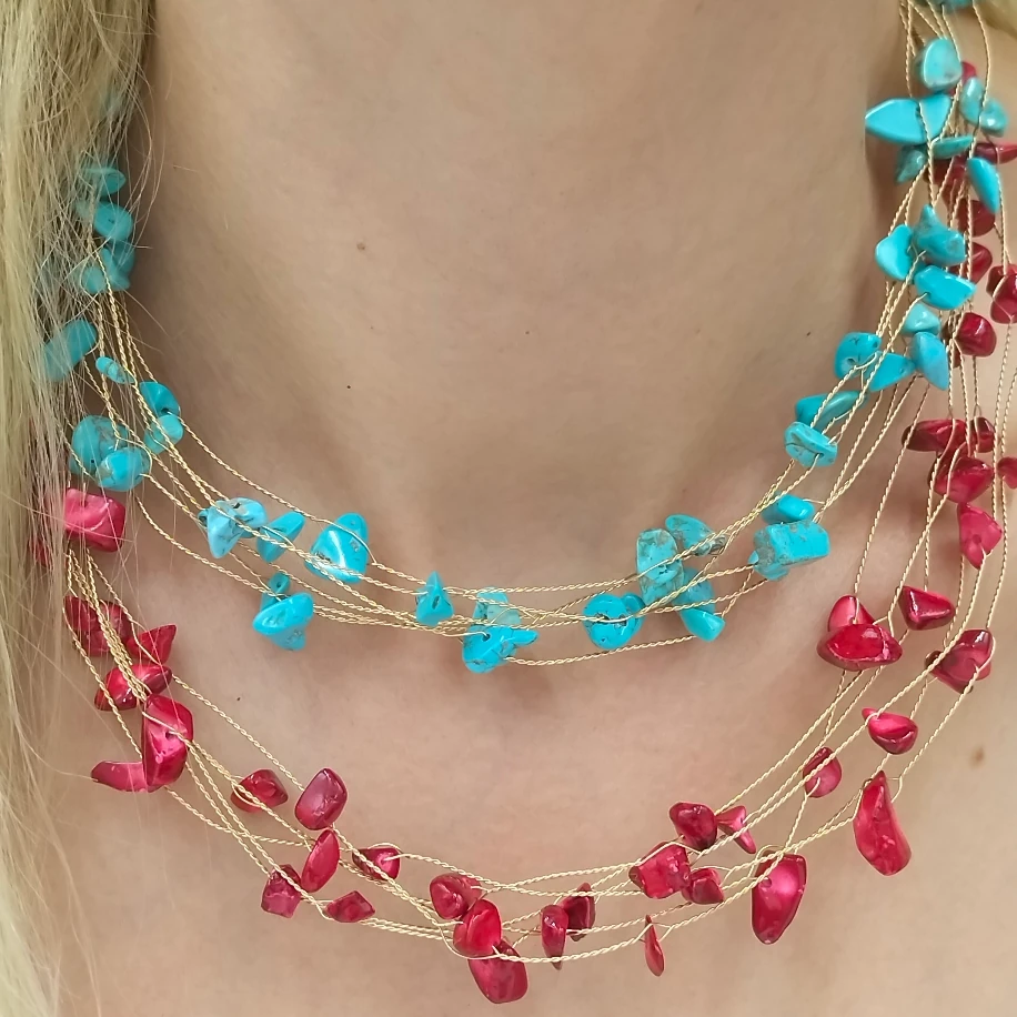 Gold Çoklu Doğal Taş Kolye image