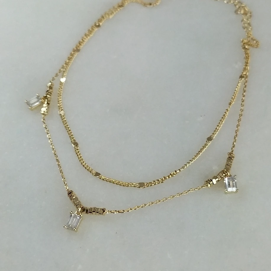 Gold Çift Sıra Kristal Taşlı Halhal image