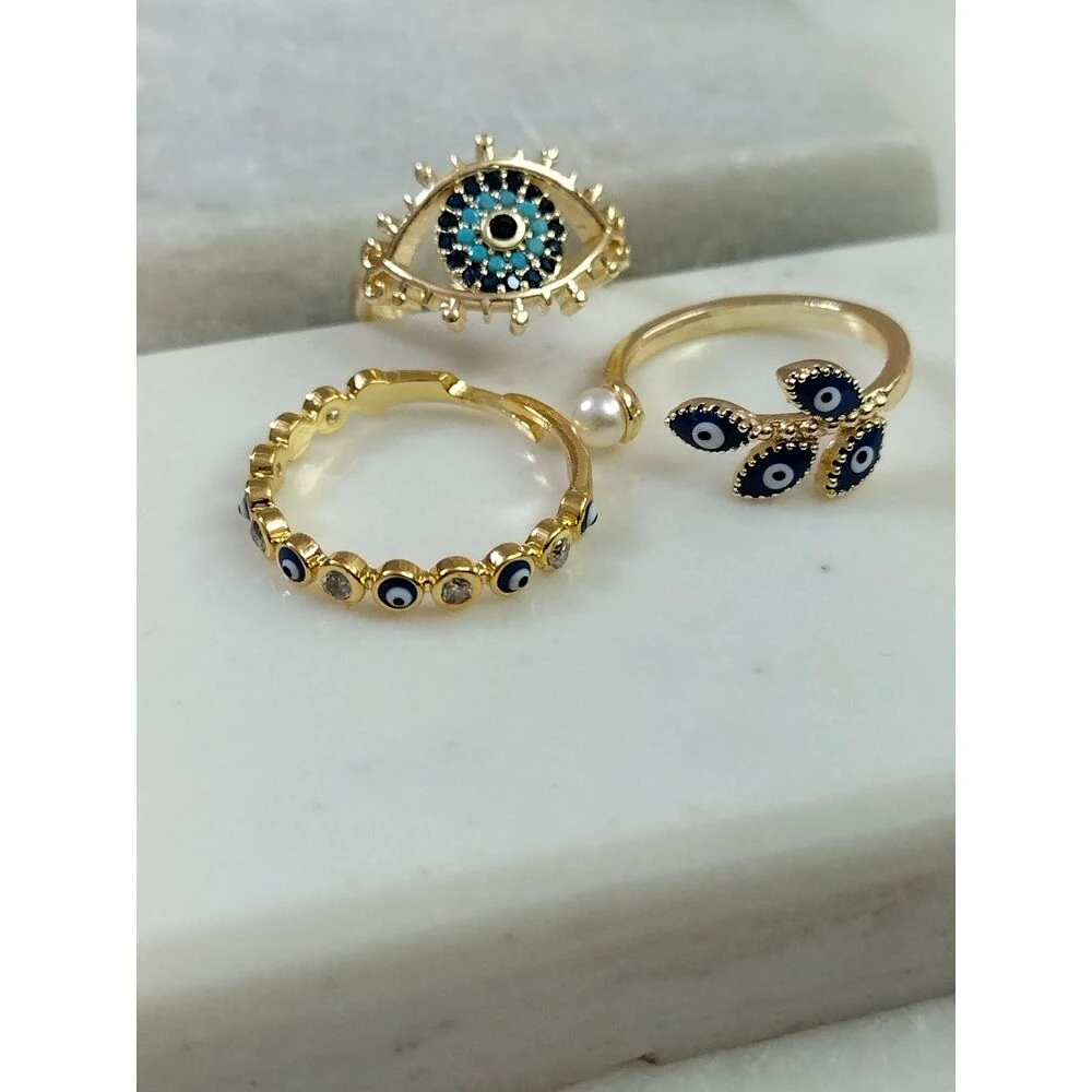 Gold Üçlü Set Yüzük Kombin