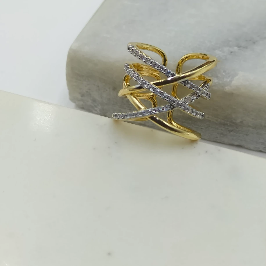 Gold Silver Zirkon Taşlı Yüzük