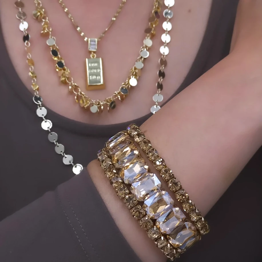 Gold Savaroski Üçlü Set Lastikli Bileklik