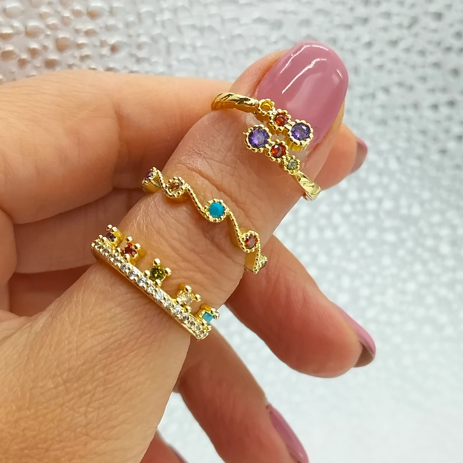 Gols Renkli Zirkon Taşlı Yüzük