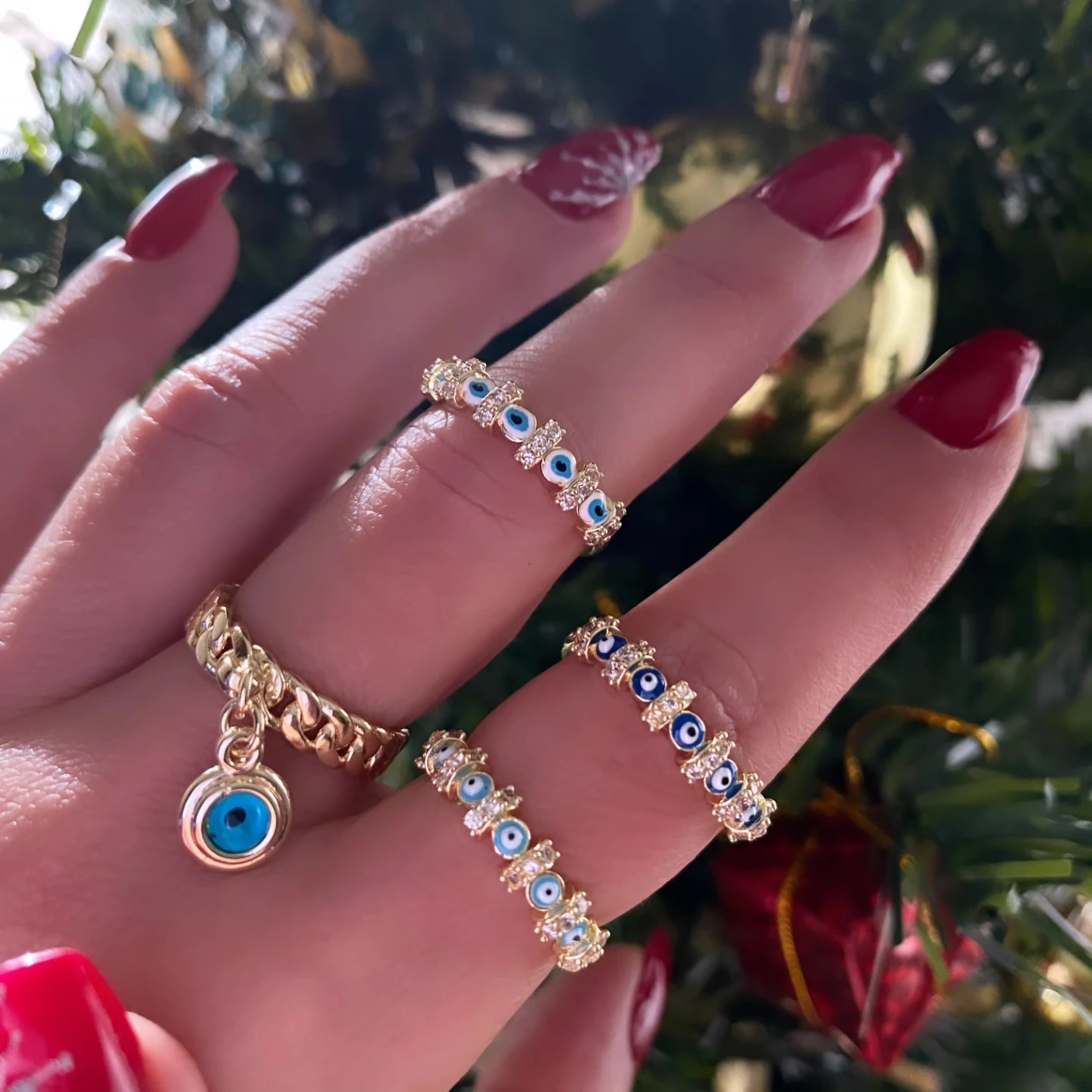 Gold Dört Nazar Yüzük Kombin  main variant image