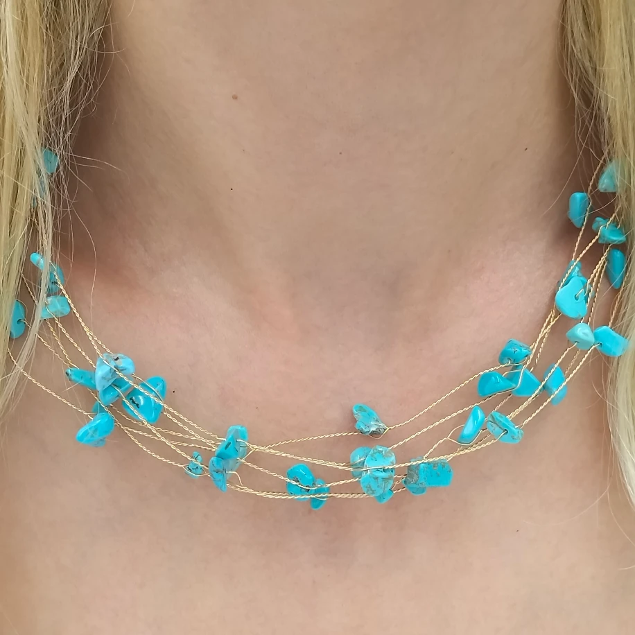 Gold Çoklu Doğal Taş Kolye