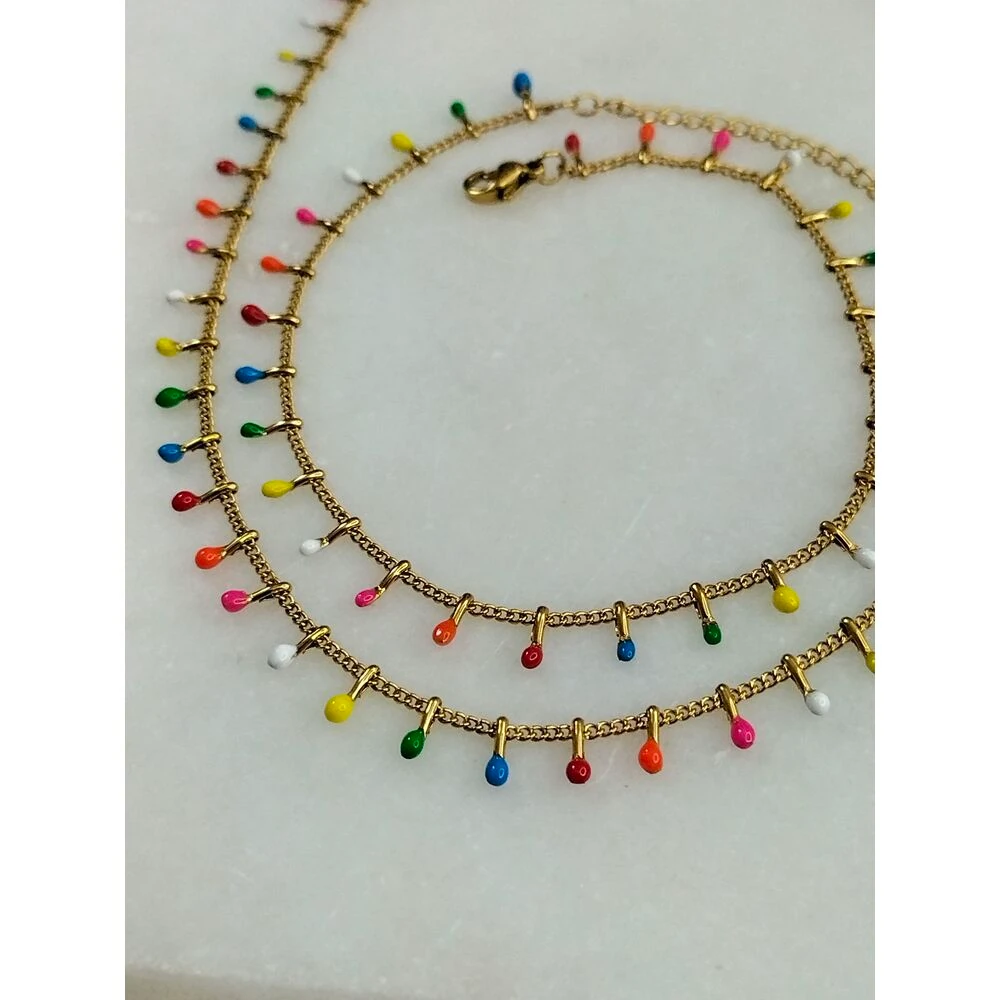 Gold Çelik Renkli Kolye Halhal Takım