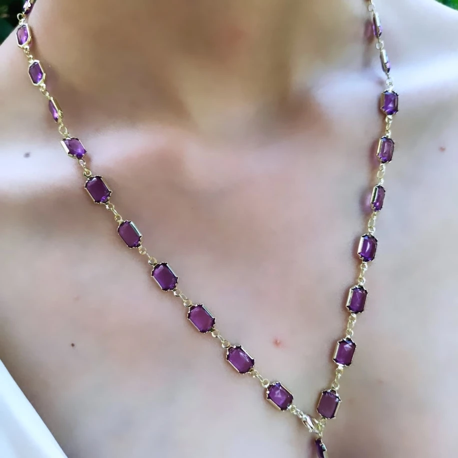 Gold Mor Kristal Taşlı Kolye image