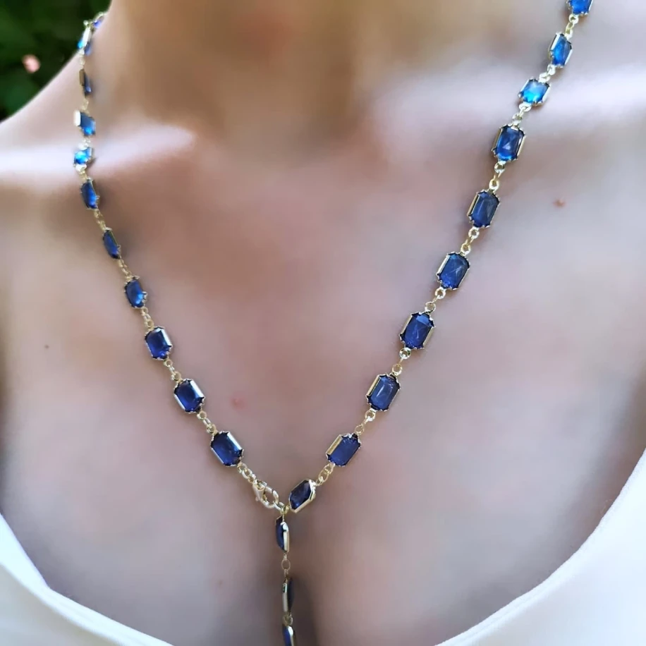 Gold Saks Mavisi Kristal Taşlı Kolye image