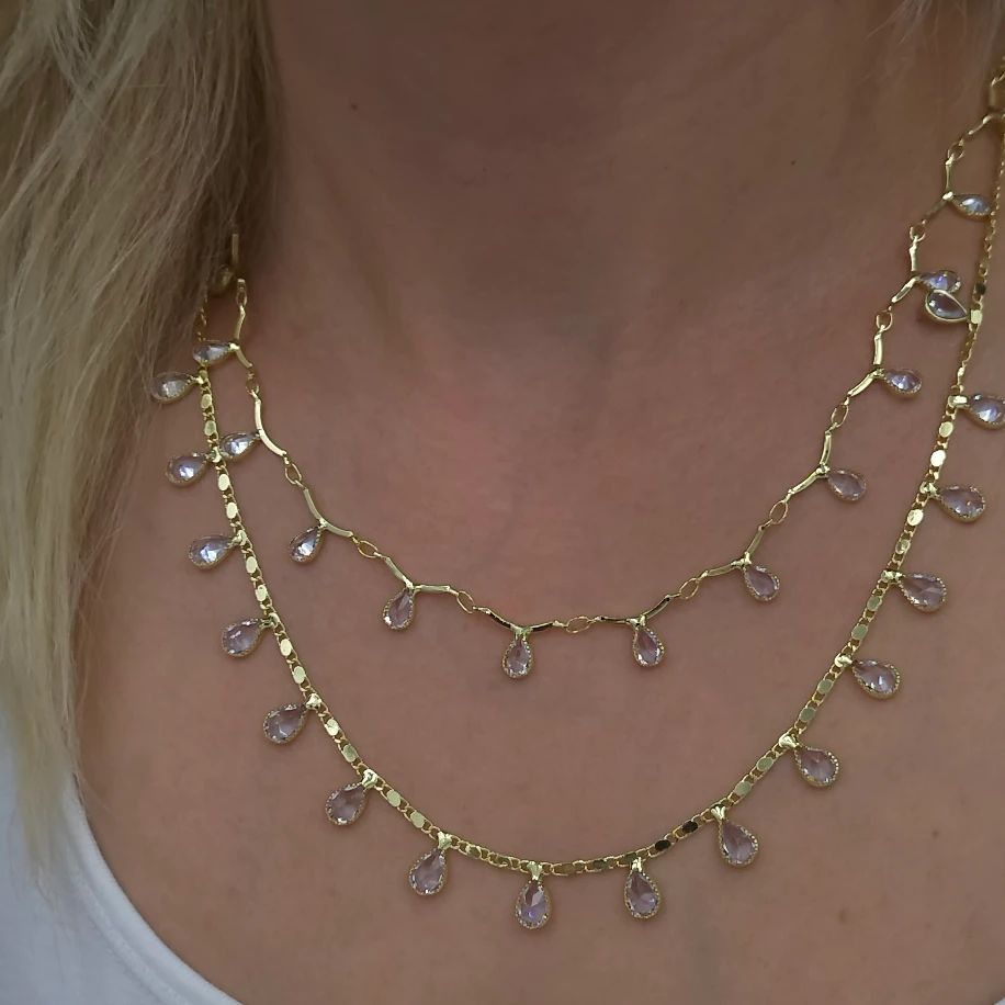 Gold Kristal Taşlı Tek Kilitte Çift Sıra Kolye image