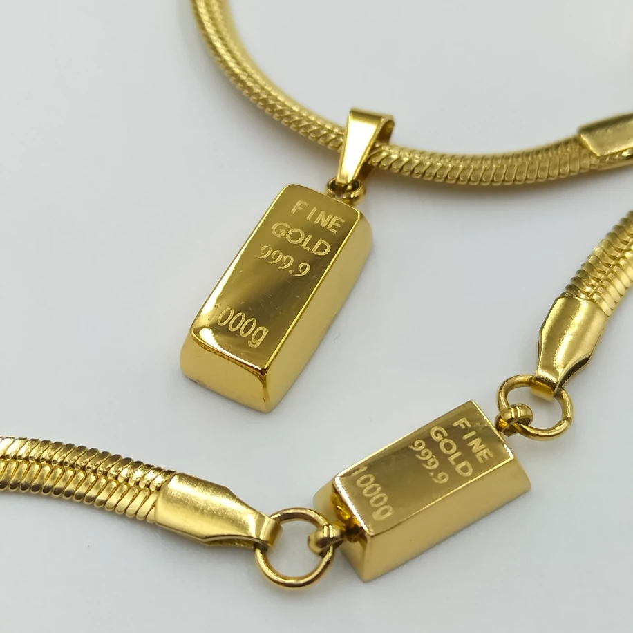 Gold Külçe Kolye Bileklik Takım