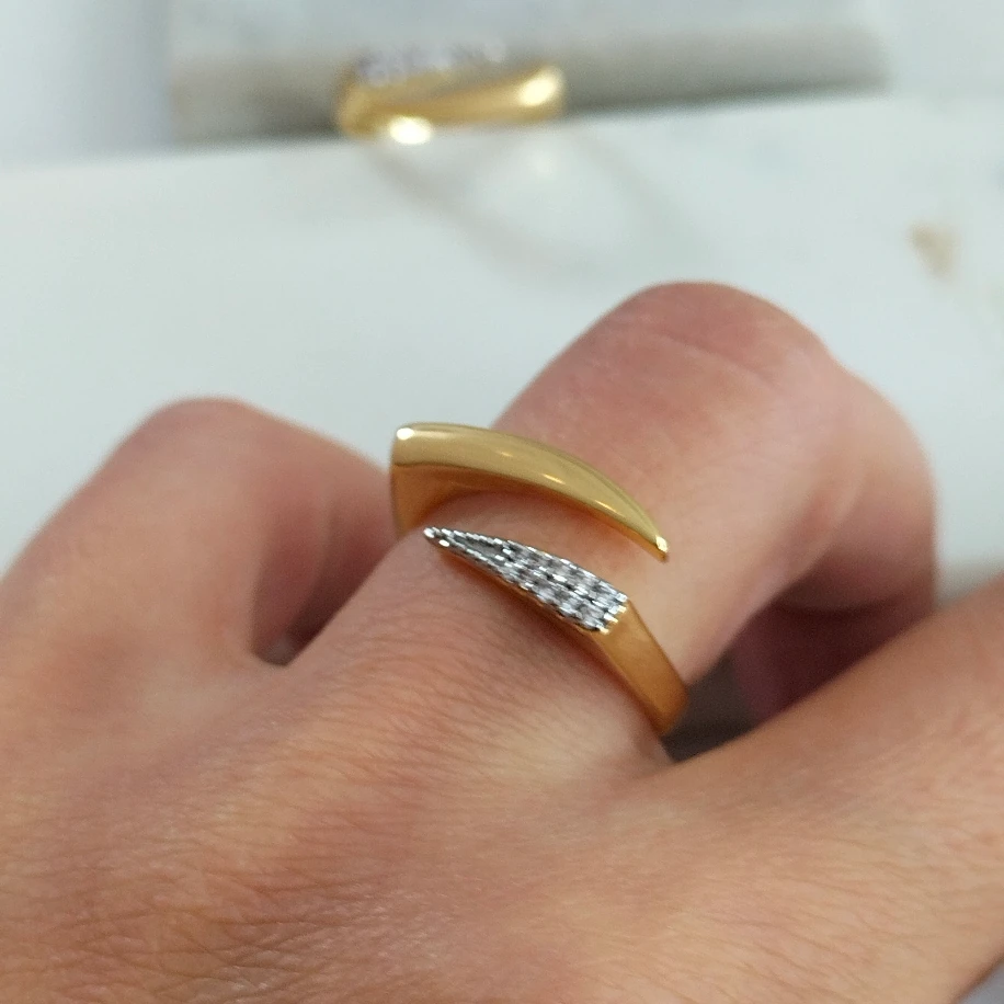 Gold Silver Zirkon Taşlı Yüzük