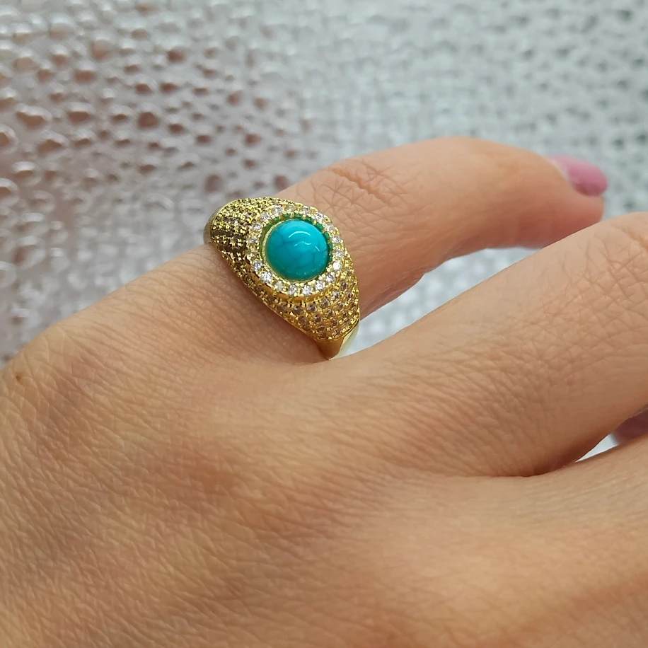 Gold Firuze Taşlı Eklem Serçe Parmak Yüzüğü image