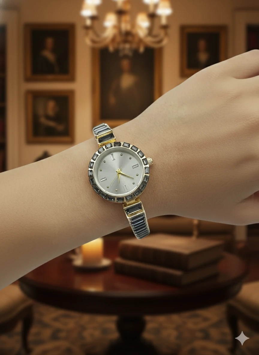 Gold Siyah Savaroski Taşlı Saat  image