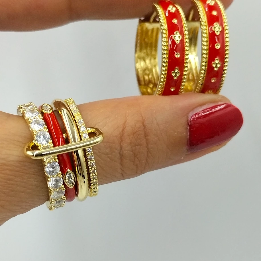 Gold Çoklu Kırmızı Mineli Yüzük image