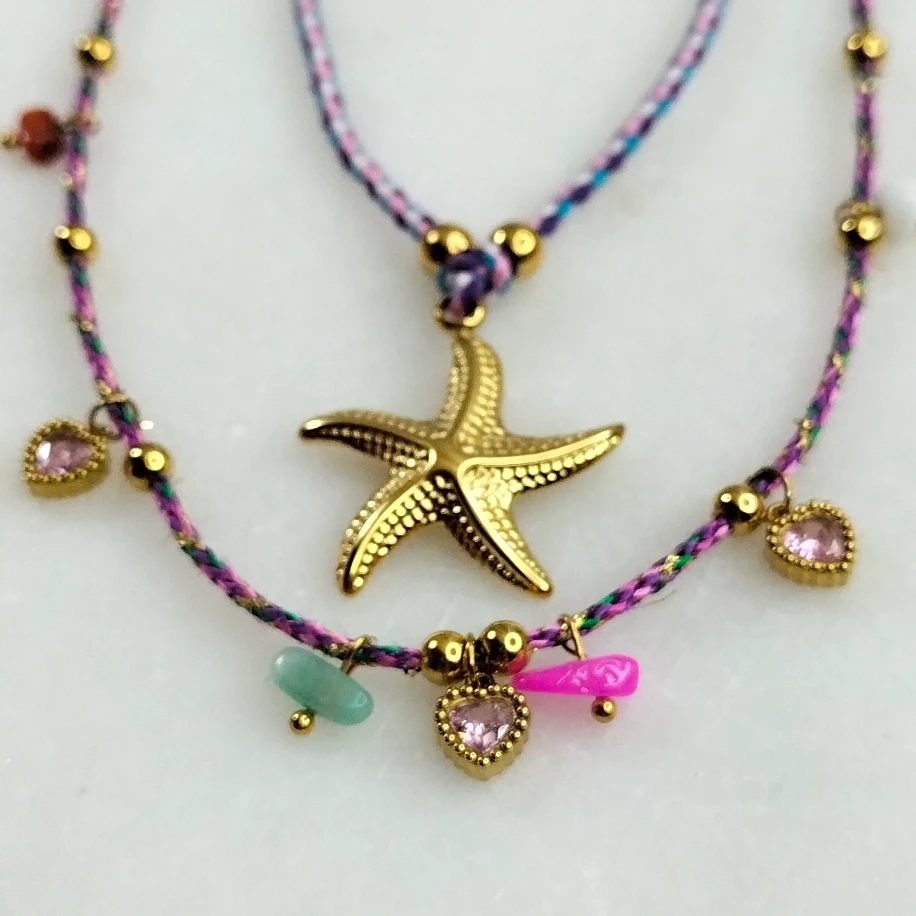 Gold Çelik Örme İp İki Kolye Kombin