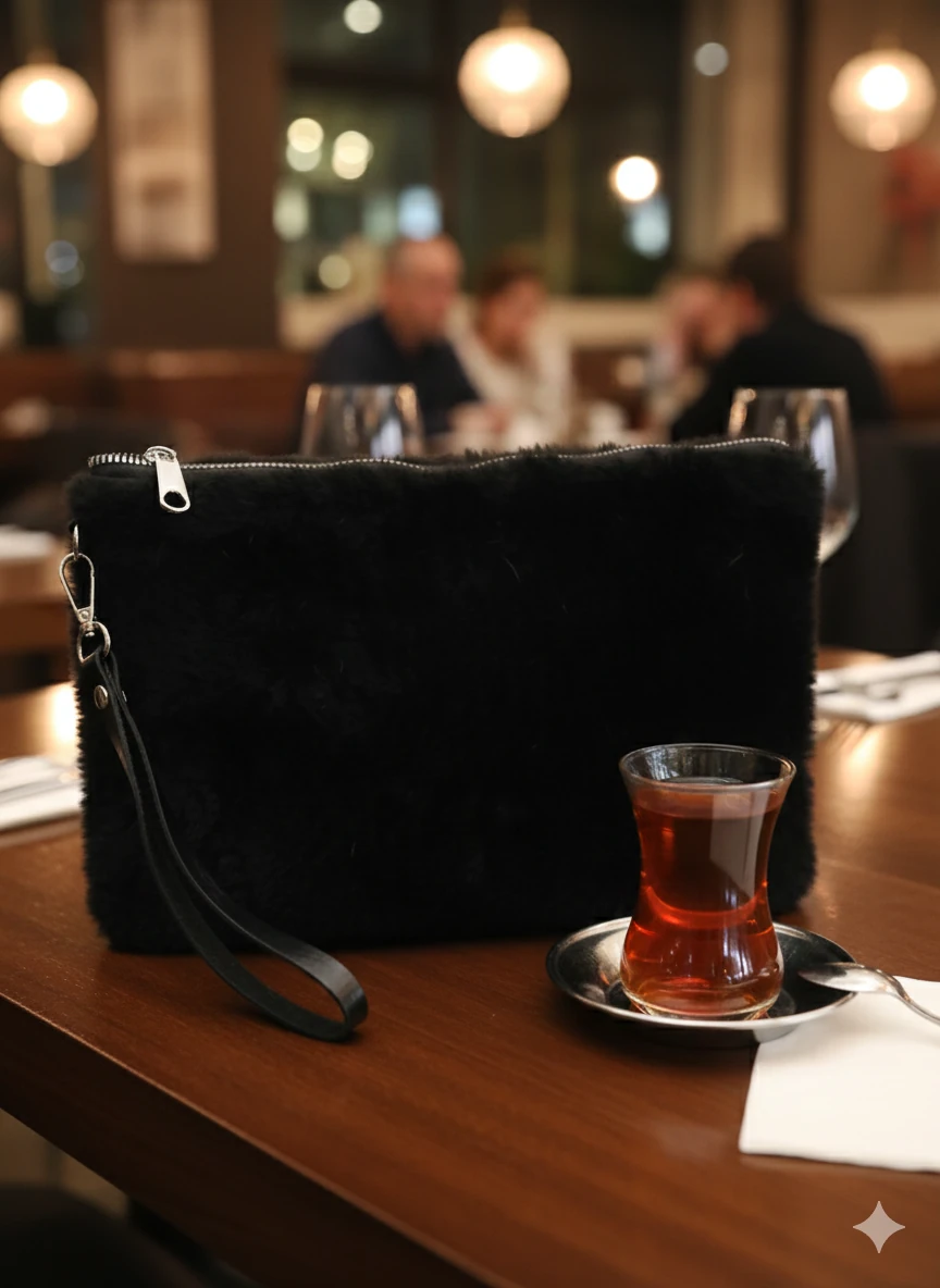 Peluş Siyah Portföy Çanta  image