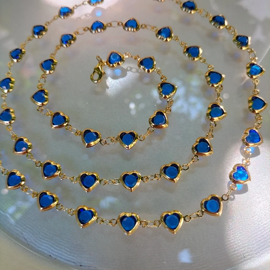 Gold Saks Mavisi Kalpli Uzun Kolye