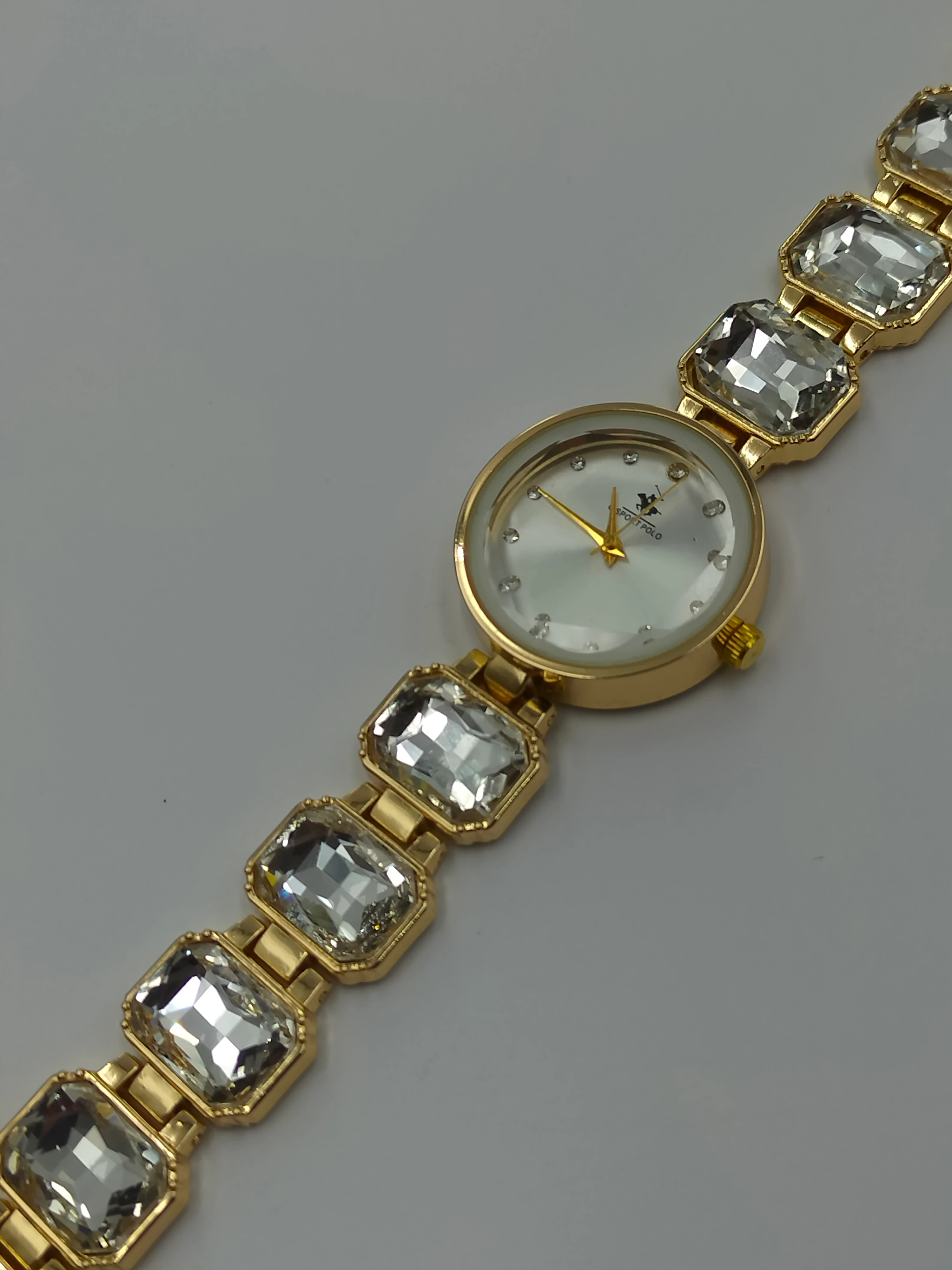 Gold Bayaz Savaroski Taşlı Saat 