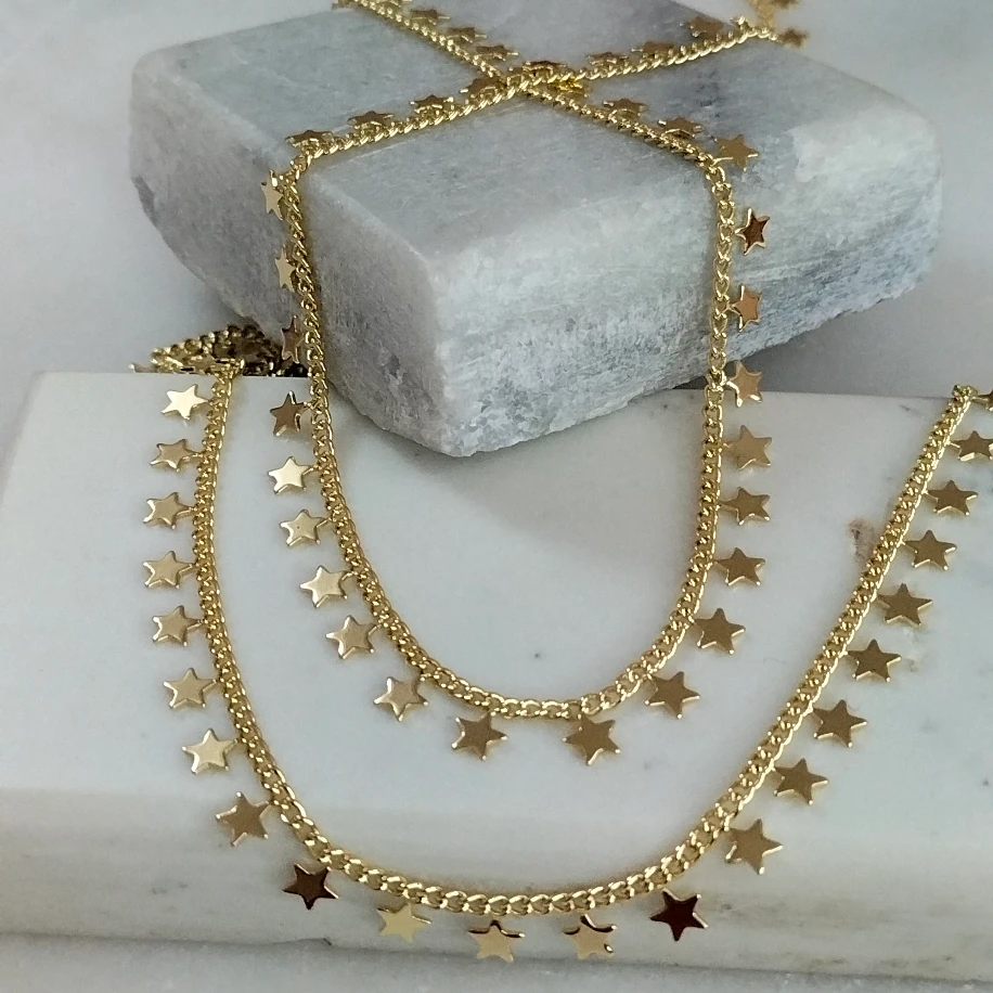 Gold Pullu Yıldızlı Kolye Halhal Takım