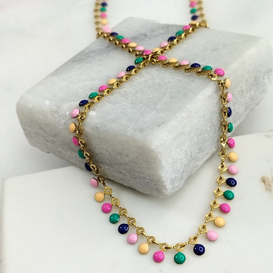 Gold Çelik Renkli Pullu Kolye