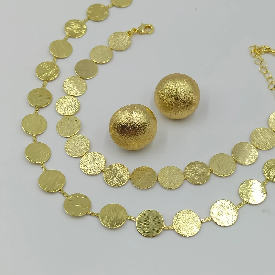 Gold Küçük Boy Mat Plaka Kolye Bileklik Küpe Takım