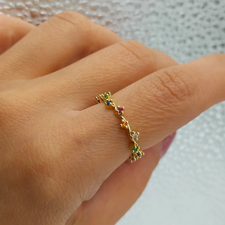 Gold Renkli Zirkon Taşlı Yüzük