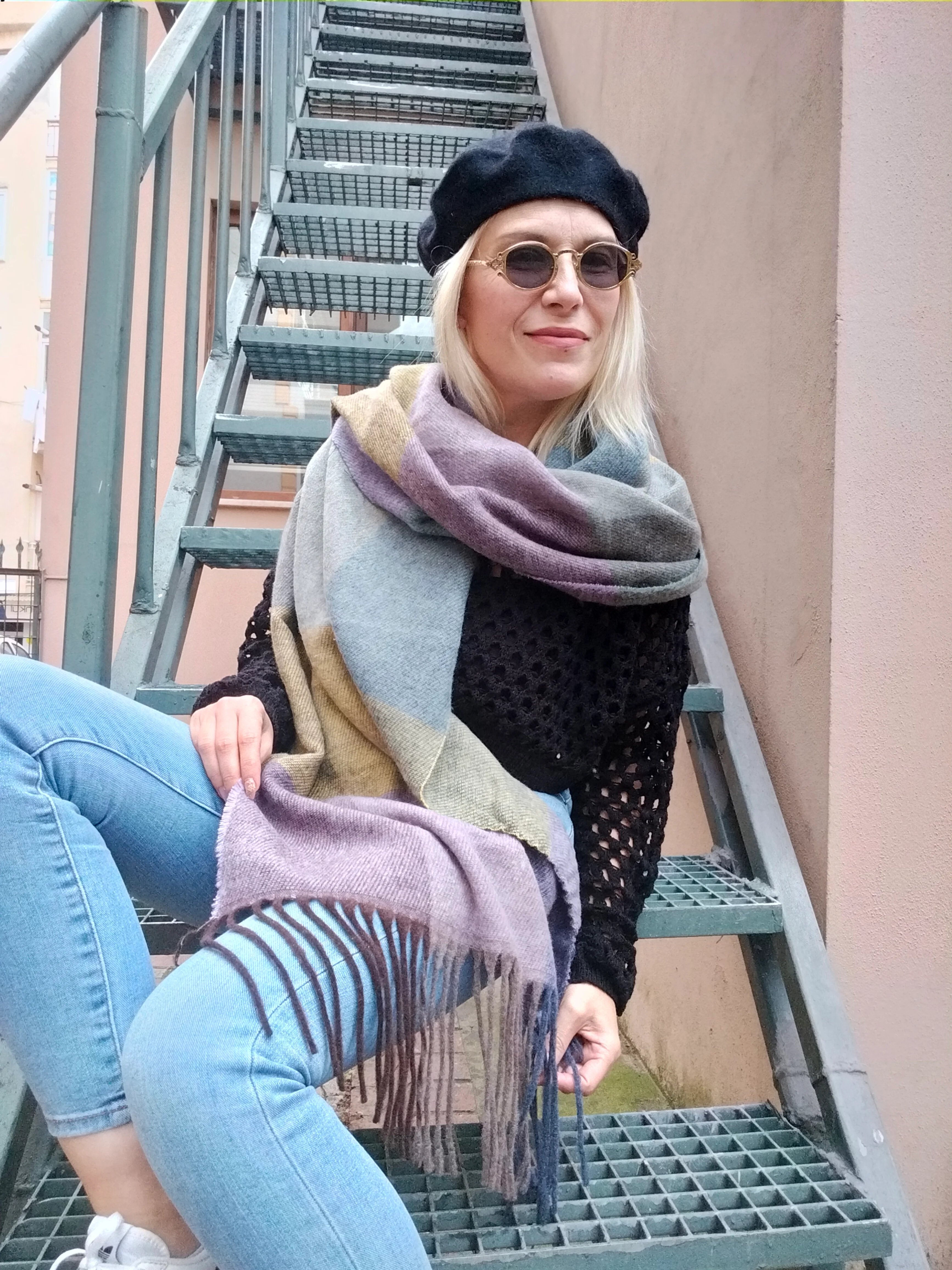 Mor Gri Pufuduk Şal 