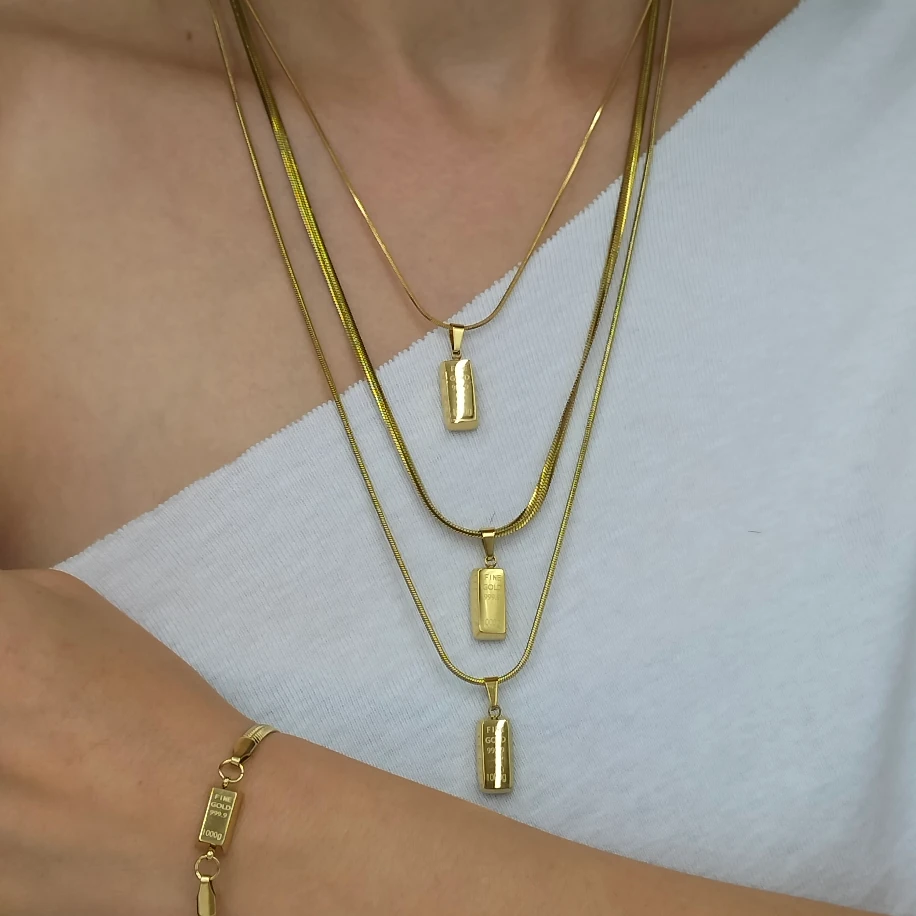 Gold Külçe Kolye Bileklik Takım