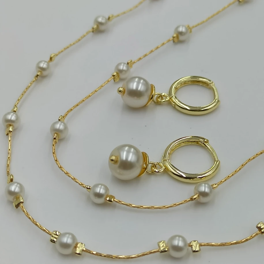 Gold Tek Kilitte Çift Sıra Kolye Küpe Takım