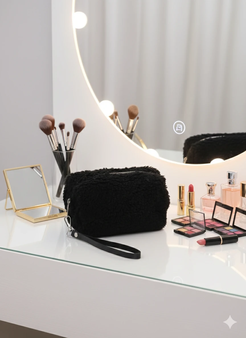 Siyah Kuzu Çok Amaçlı Makyaj Çantası  image