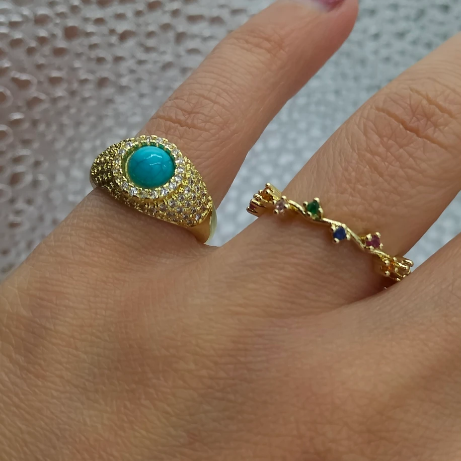 Gold Firuze Taşlı Eklem Serçe Parmak Yüzüğü