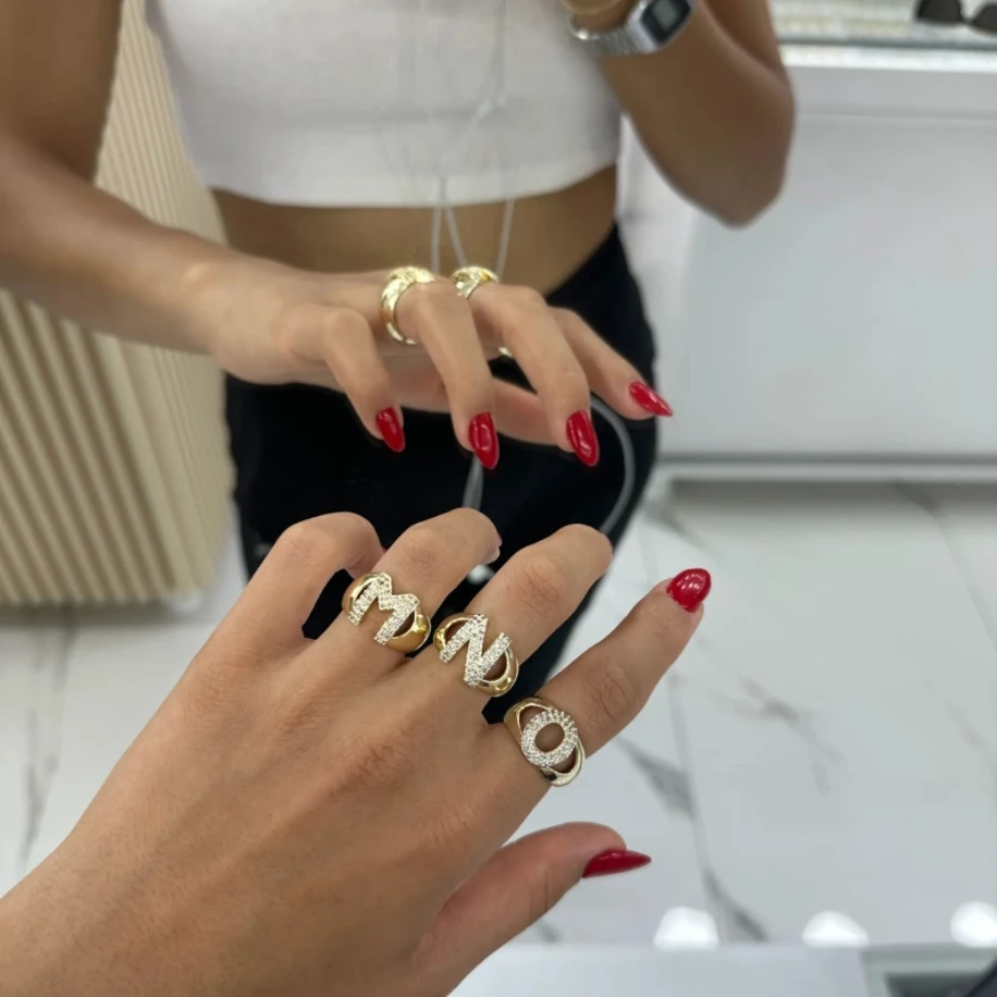 Gold Zirkon Taşlı Harf Yüzük