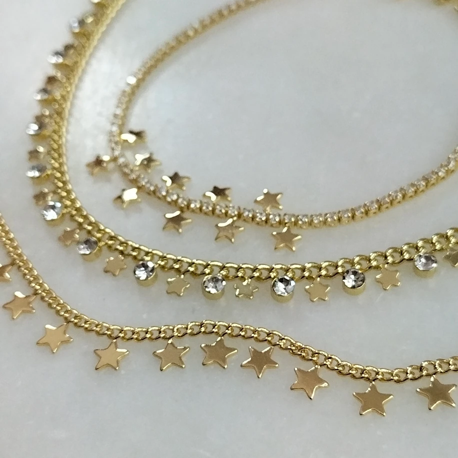 Gold Yıldızlı Kolye Bileklik Halhal Kombin image