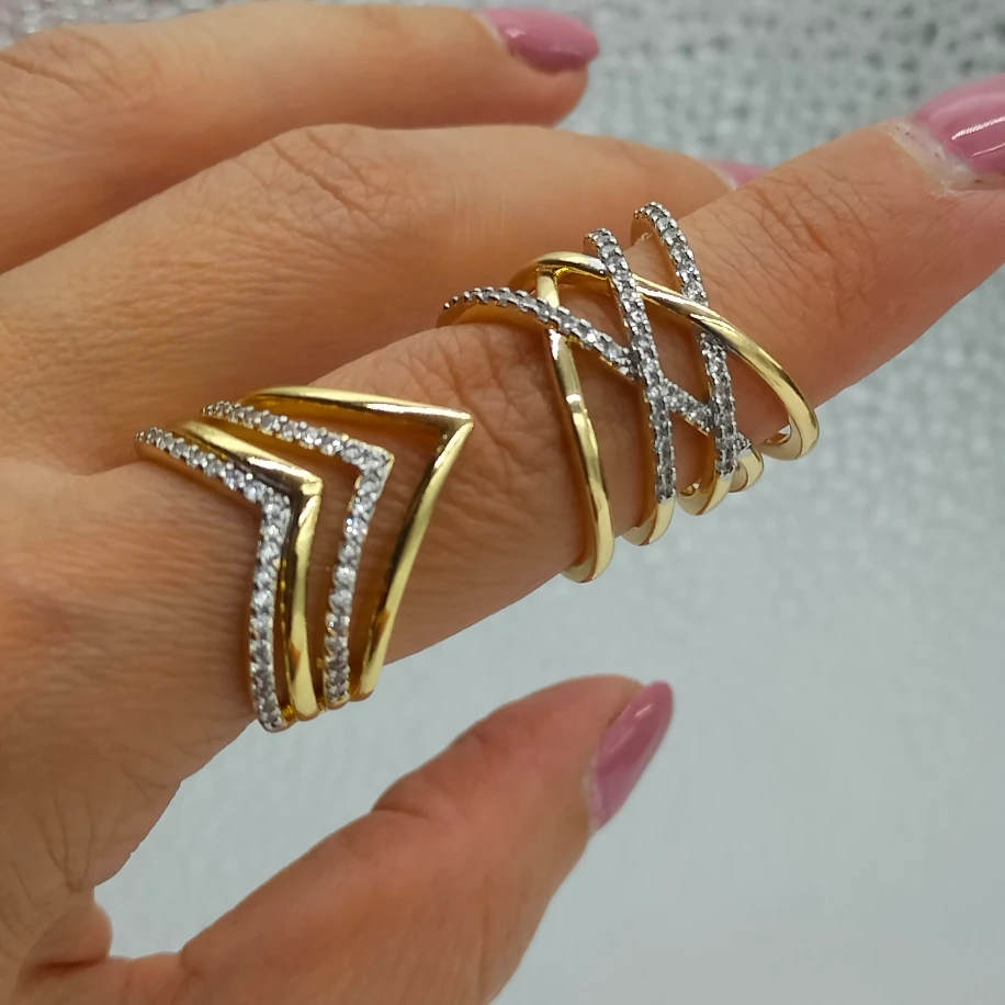 Gold Silver Zirkon Taşlı Yüzük