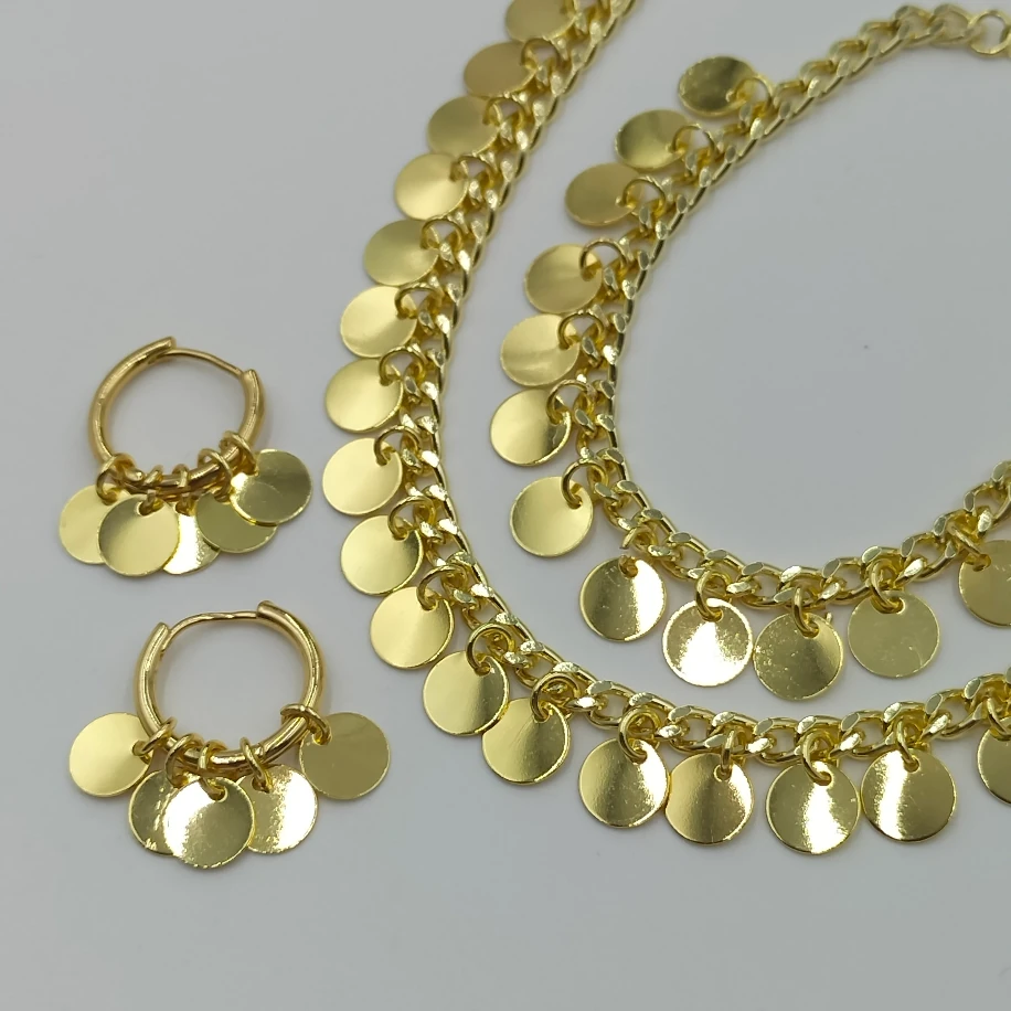 Gold Pullu Kolye Bileklik Küpe Takım