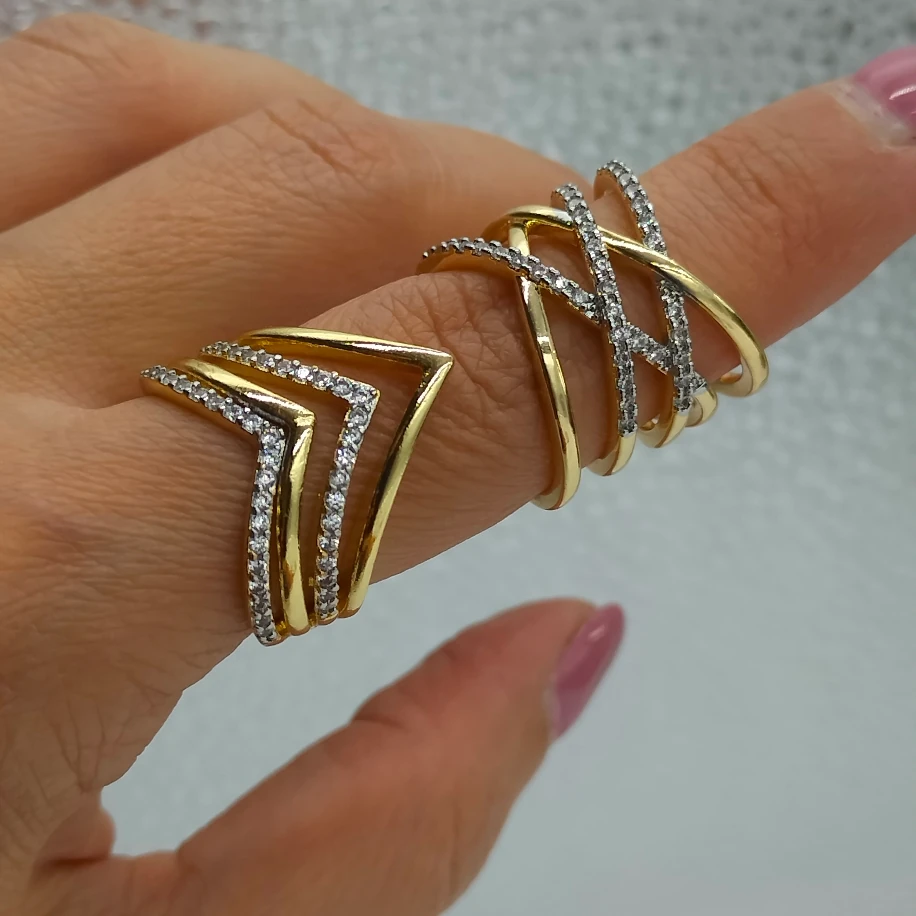 Gold Silver Zirkon Taşlı Yüzük