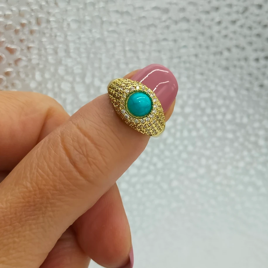 Gold Firuze Taşlı Eklem Serçe Parmak Yüzüğü