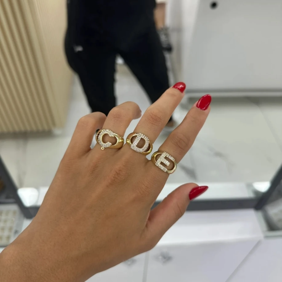 Gold Zirkon Taşlı Harf Yüzük