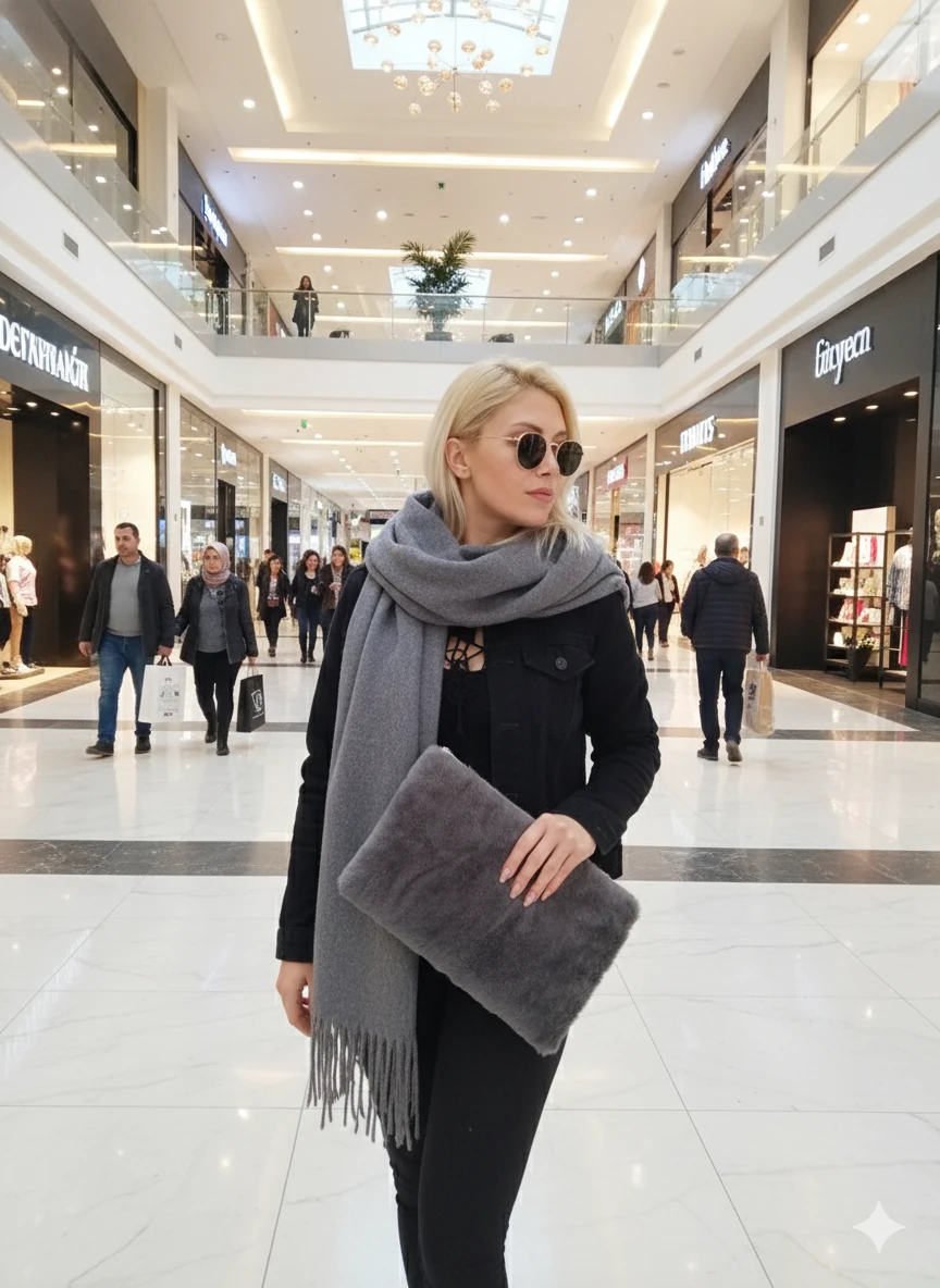 Peluş Antrasit Portföy Çanta 