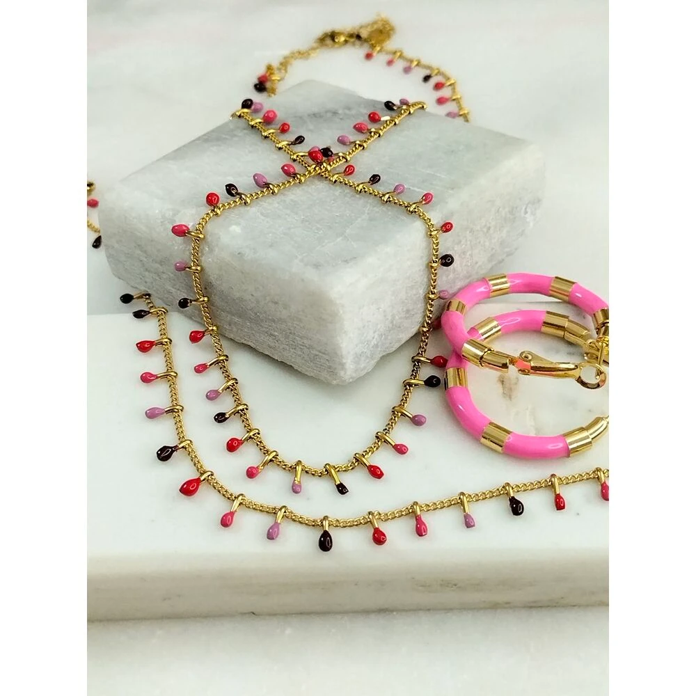 Gold Çelik Renkli Kolye Küpe Halhal Takım image