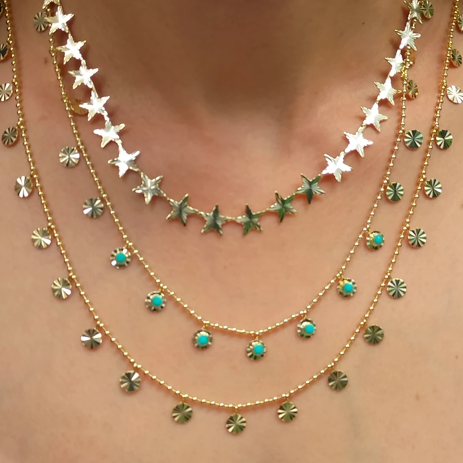 Gold Lazer Kesim Yıldızlı Kolye Küpe Bileklik Kombin