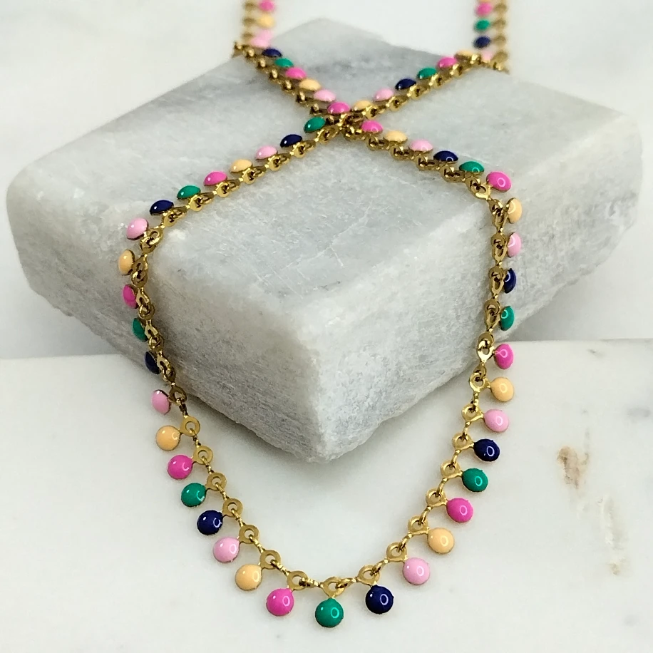 Gold Çelik Renkli Pullu Kolye image