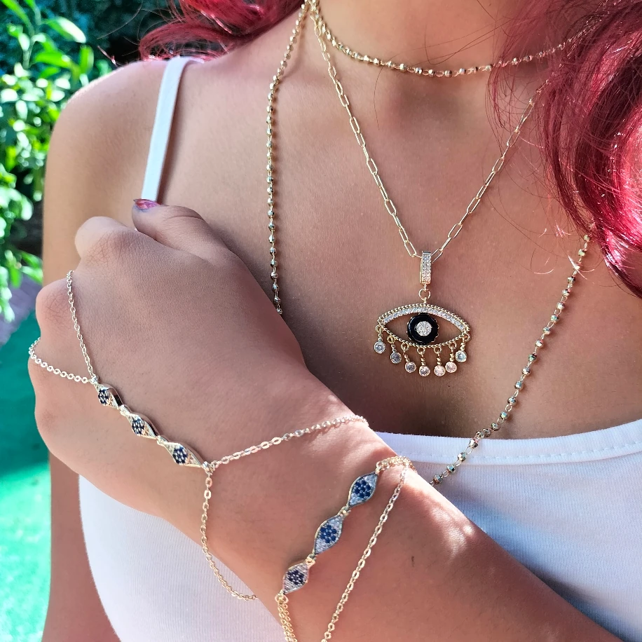 Gold Lacivert Göz Detay Şahmeran Bileklik Takım